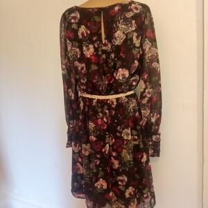 Floral Long Sleeve Dress - Red and Green